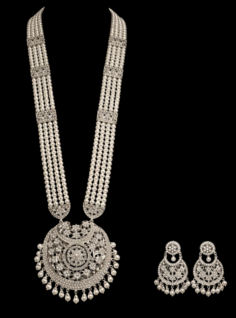 Meher Silver Long Necklace Set