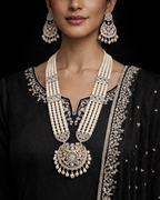 Meher Silver Long Necklace Set