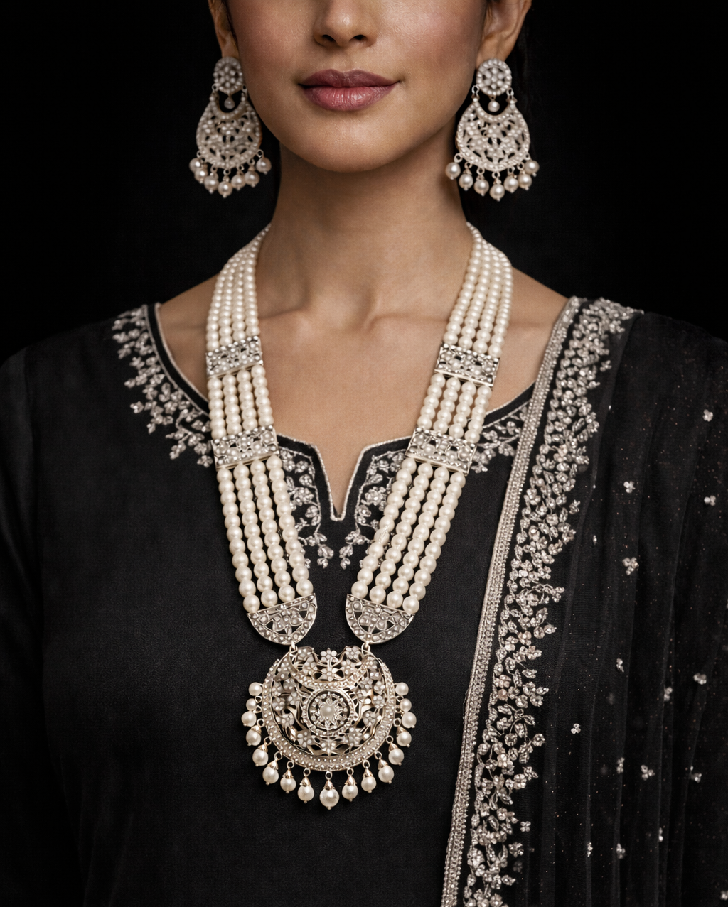 Meher Silver Long Necklace Set