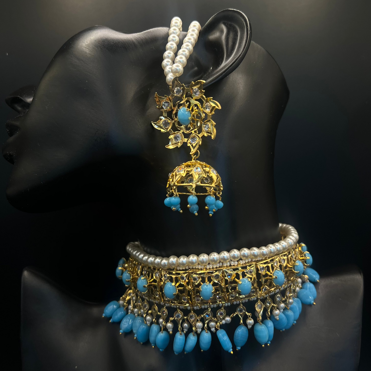 Zahra Sky Blue Choker Set