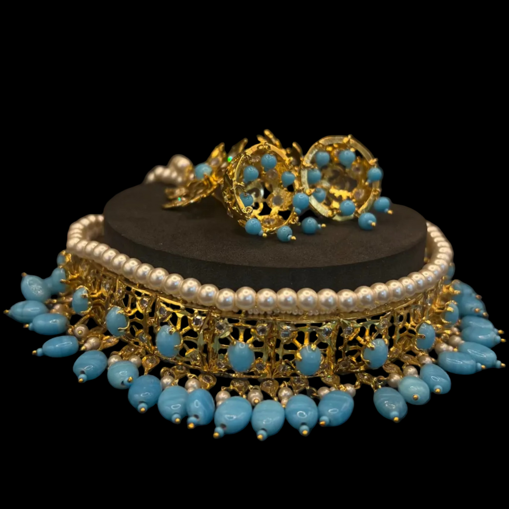 Zahra Sky Blue Choker Set
