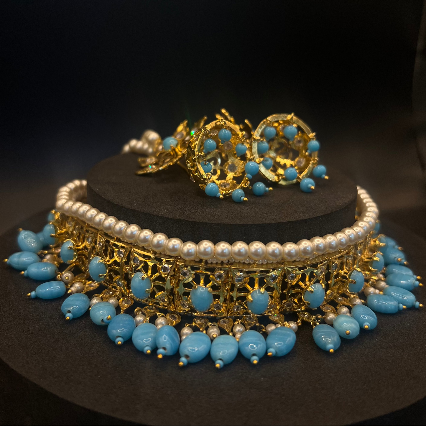 Zahra Sky Blue Choker Set