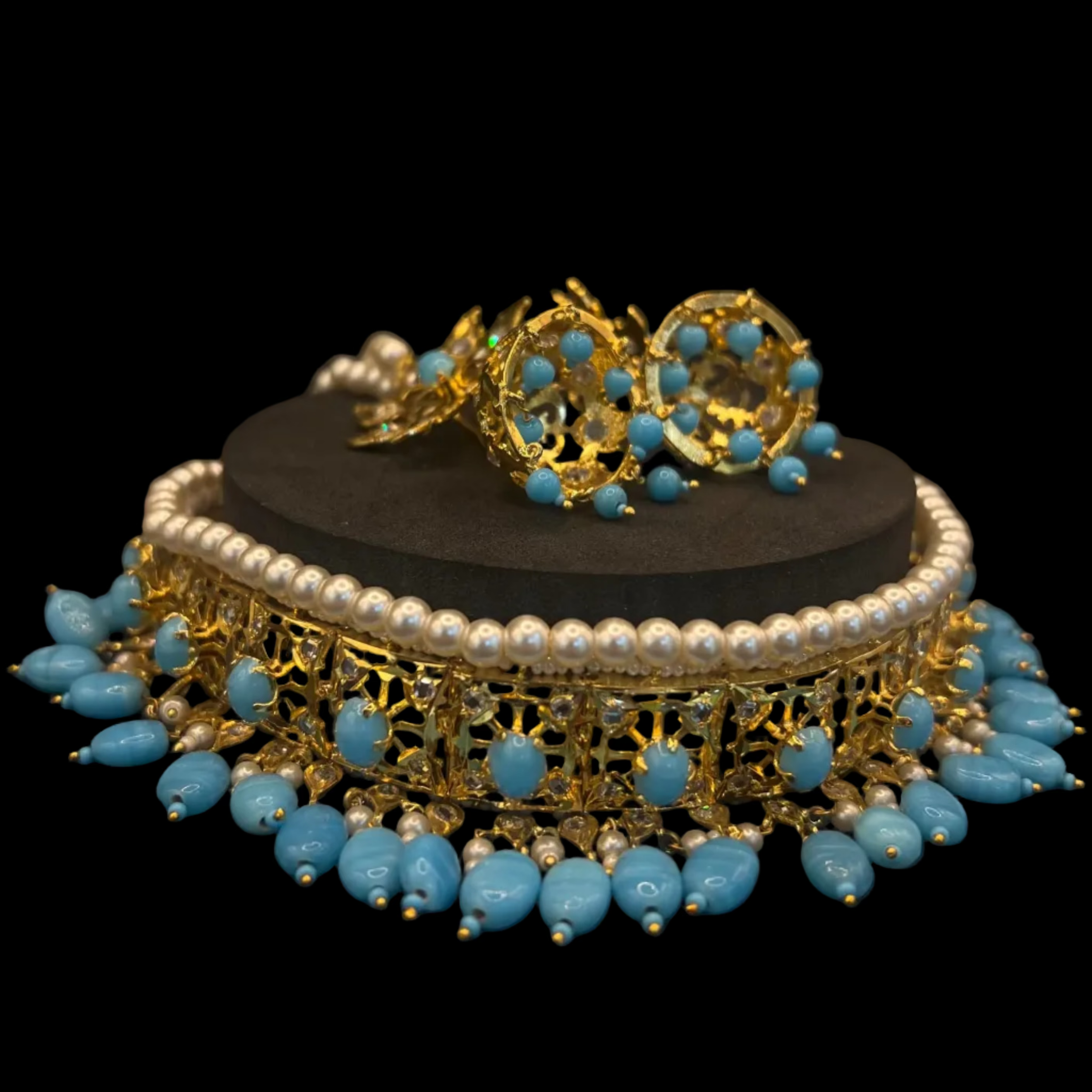 Zahra Sky Blue Choker Set