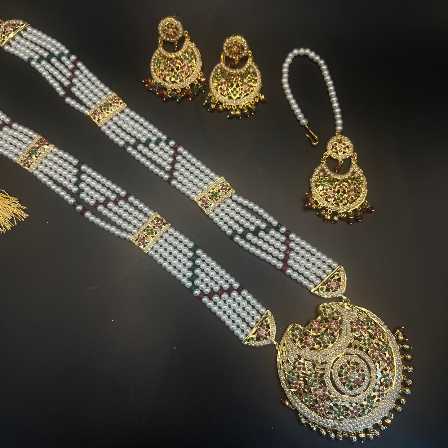 Meher Green & Red Long Necklace Set