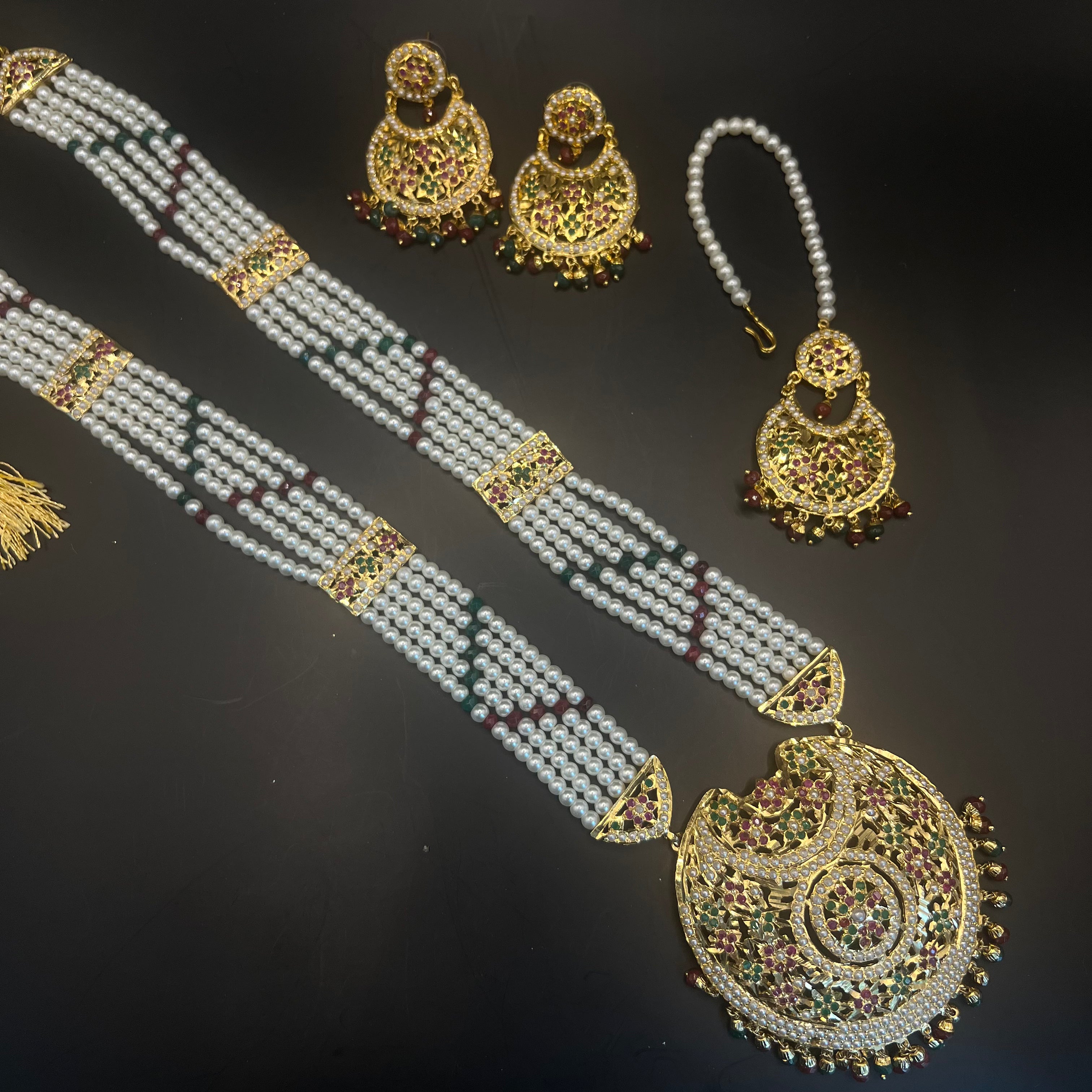 Meher Green & Red Long Necklace Set