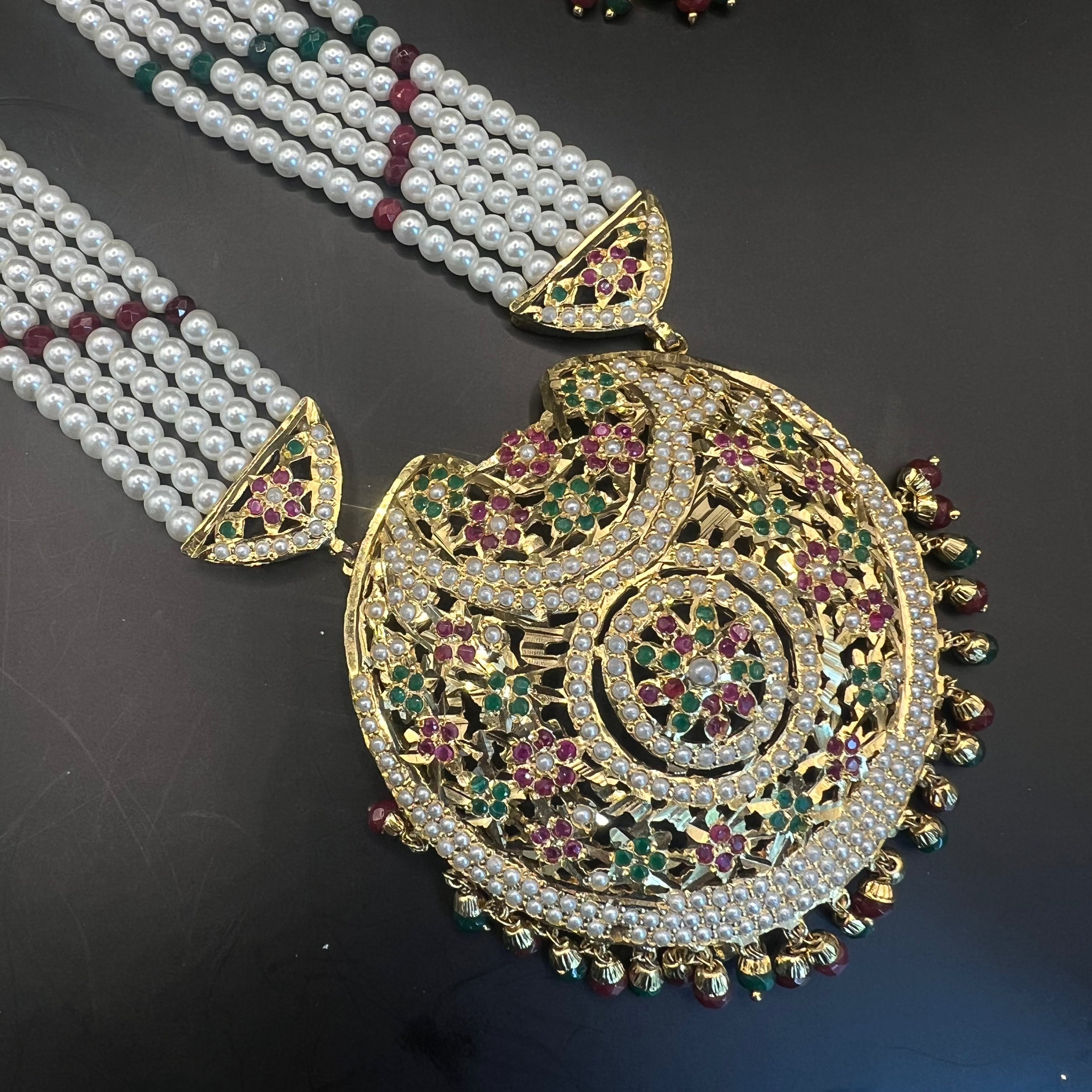 Meher Green & Red Long Necklace Set