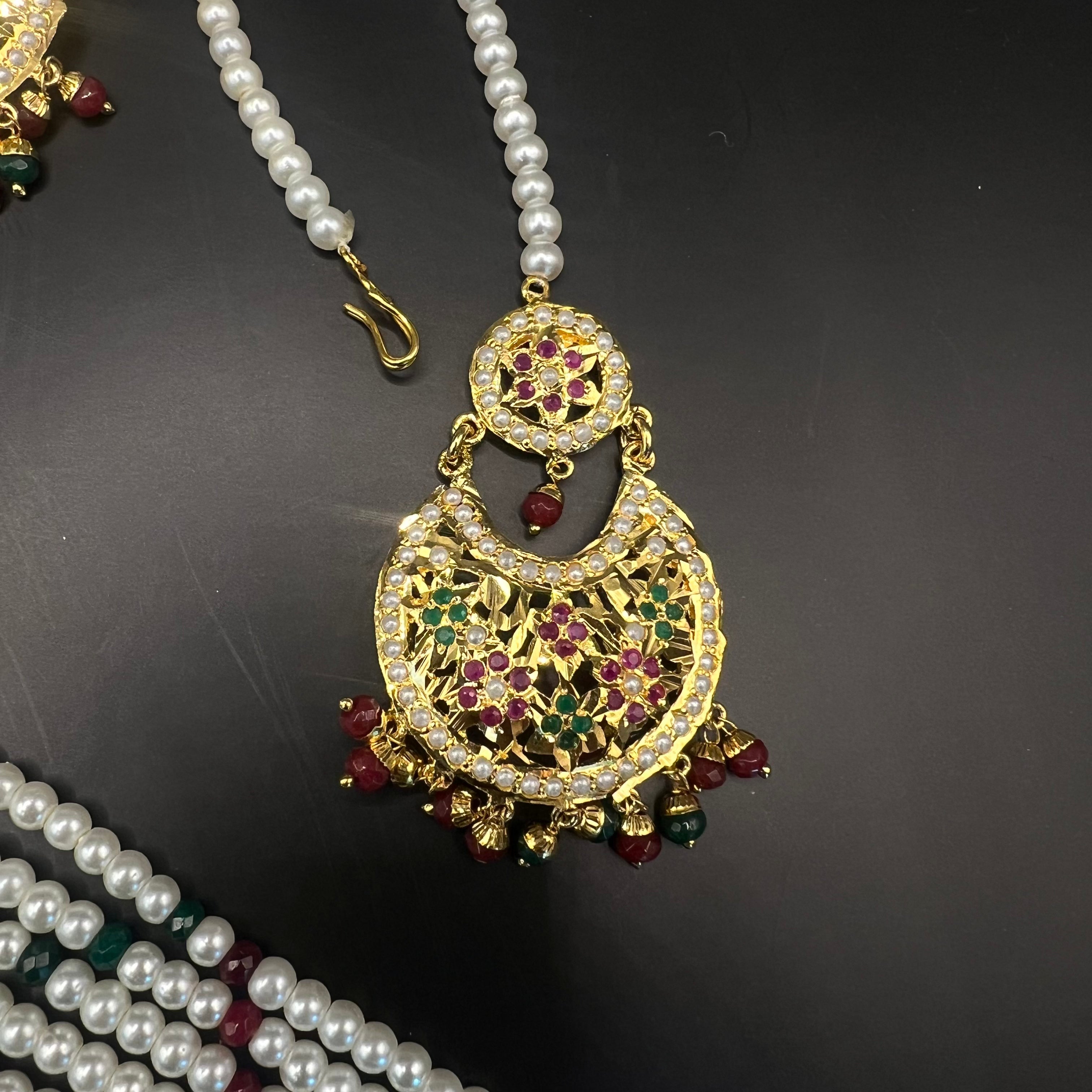 Meher Green & Red Long Necklace Set