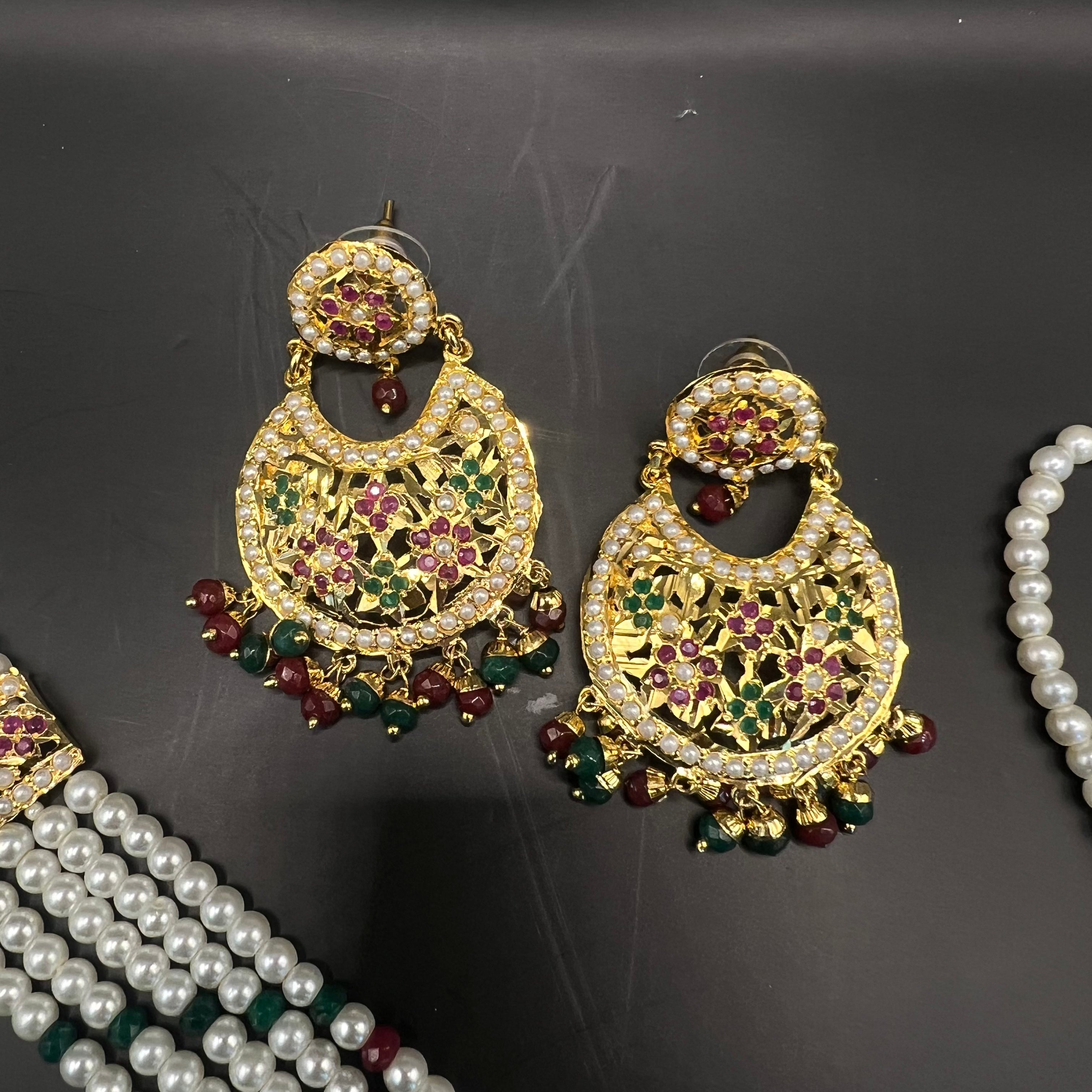 Meher Green & Red Long Necklace Set