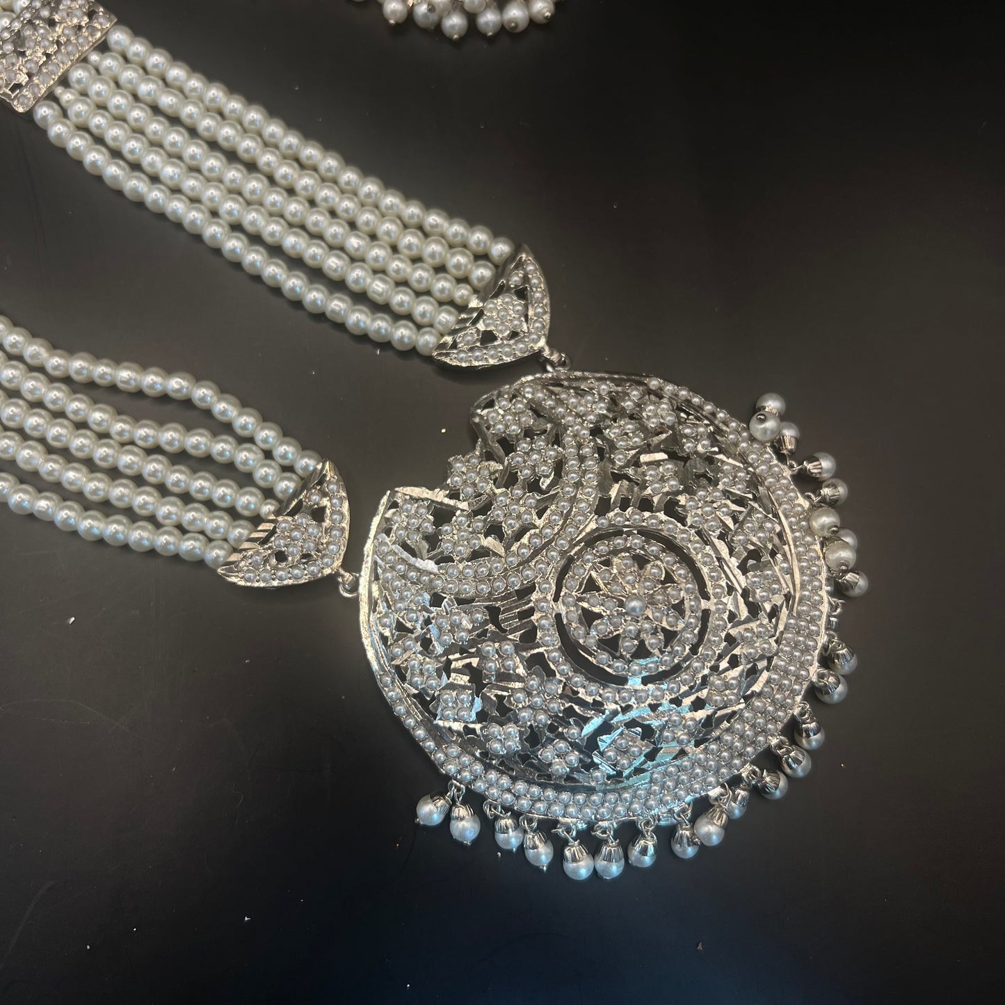 Meher Silver Long Necklace Set