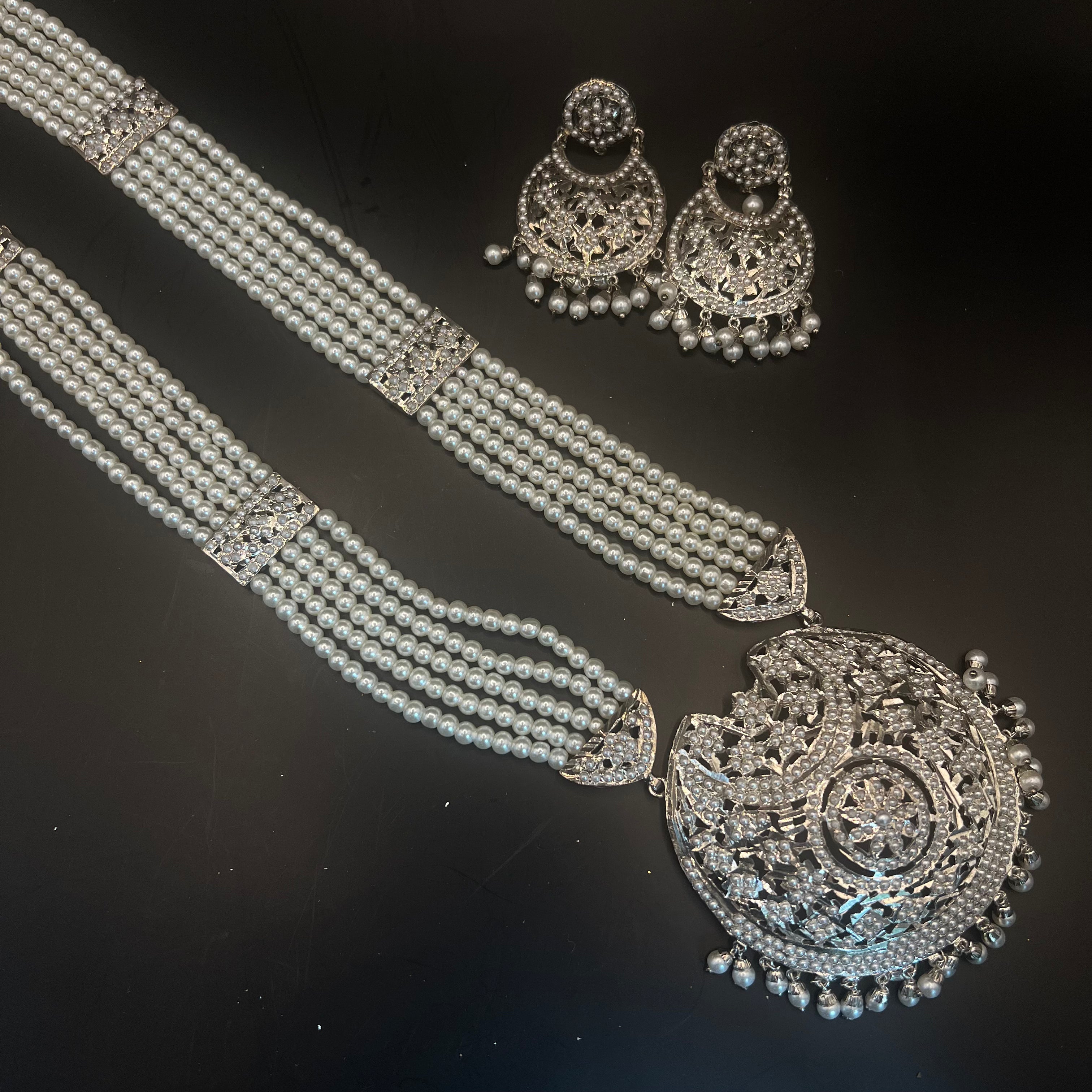 Meher Silver Long Necklace Set